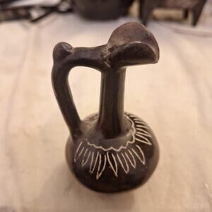 Quinchamali Chilean Pottery pitcher small vintage primitive Barro Negro 4.25 In.